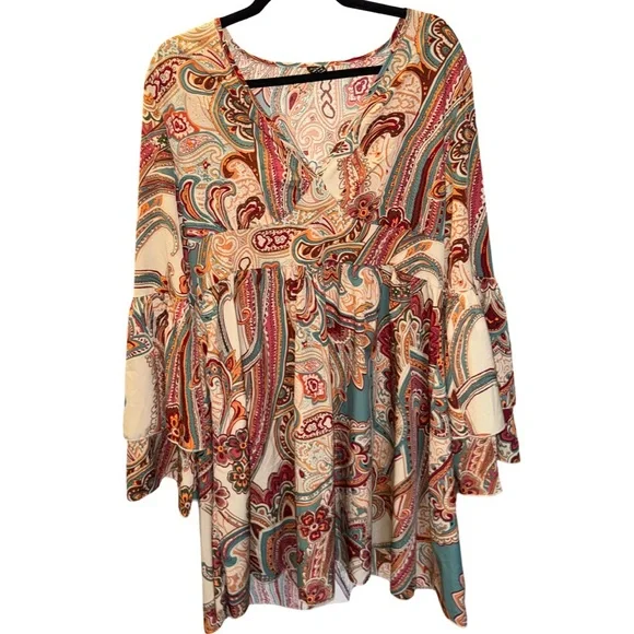 Paisley print long sleeve Dress -XL - Picture 2 of 4
